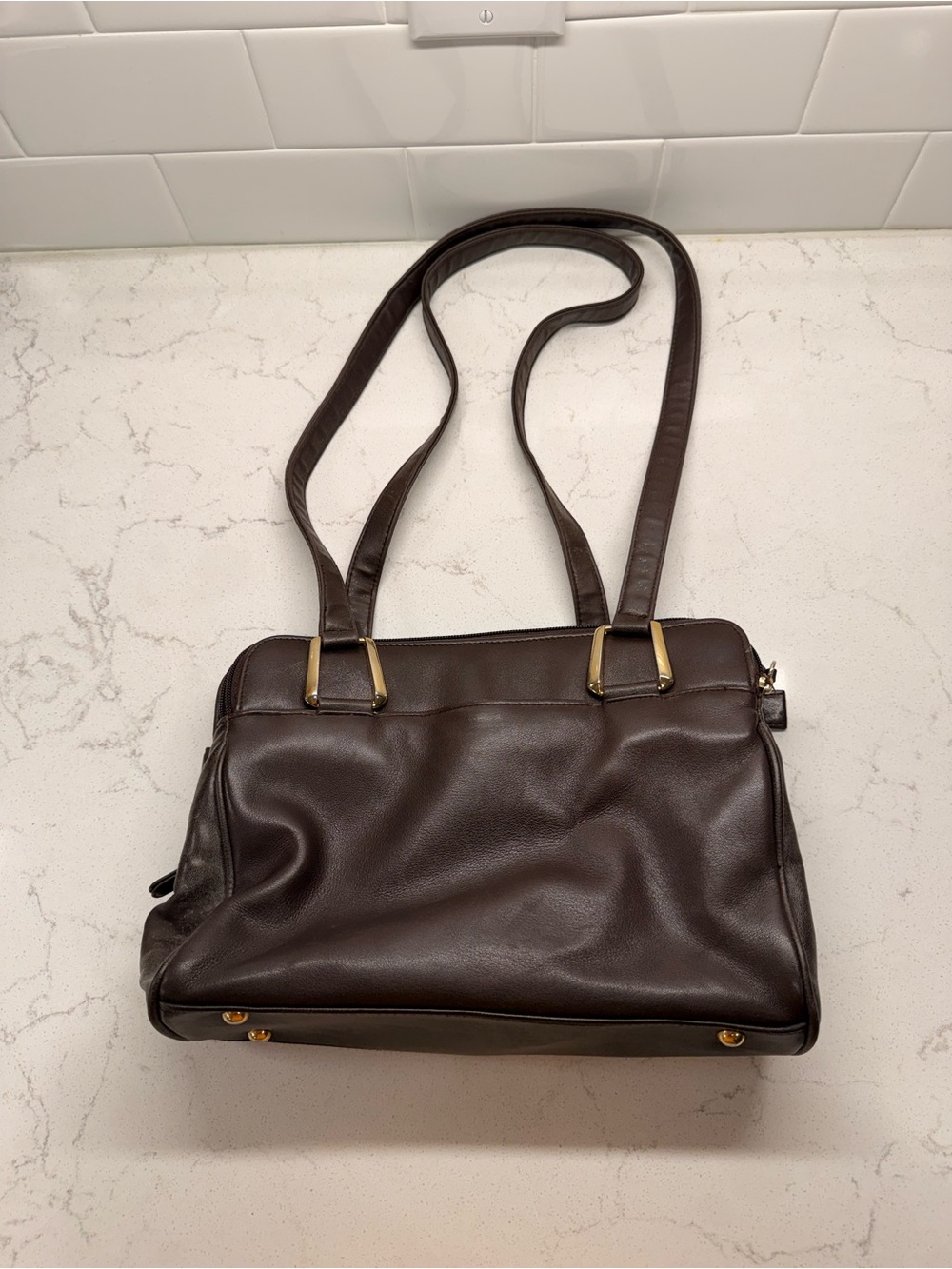Worthington Dark Brown Leather Shoulder Bag with Gold Hardware